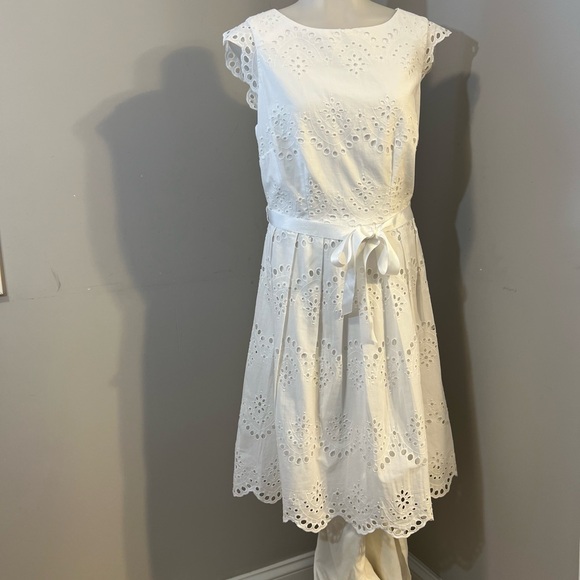 White A-Line Midi Dress with Flutter Cap Sleeves - Picture 1 of 16